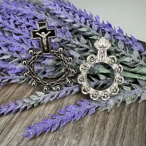 Silver Plated Pocket Rosary Finger Ring Set - SKU D